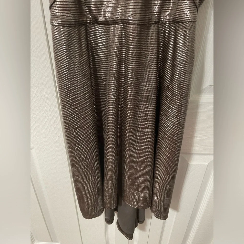 Halston Women’s Hi low Drape Metallic Gunmetal Racer back Midi dress size 8 - Picture 8 of 16